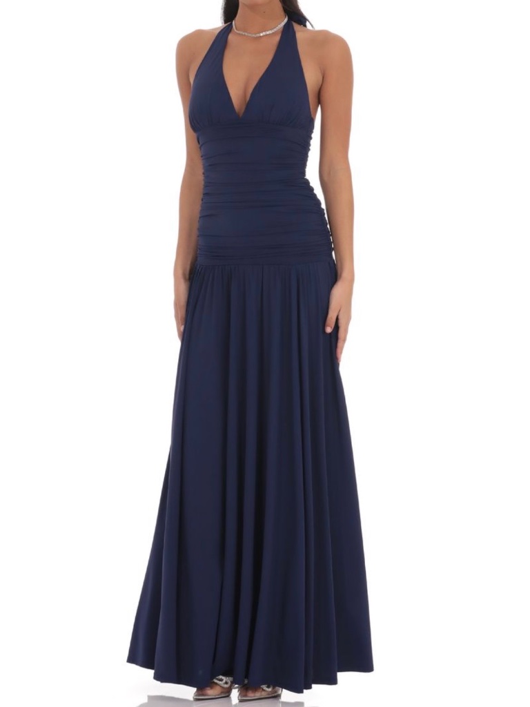 Lucy In The Sky Halter Drop Waist Maxi Dress Navy Size Medium